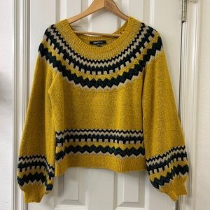 Yellow Metallic Boho Cropped Sweater